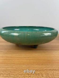 Fulper 1909-17 Arts & Crafts Pottery Green Brown Crystalline Three Footed Bowl 4