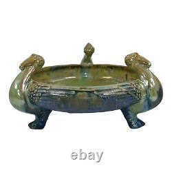 Fulper 1917-34 Arts And Crafts Pottery Blue Green Flambe Ibis Footed Bowl 500
