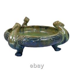 Fulper 1917-34 Arts And Crafts Pottery Blue Green Flambe Ibis Footed Bowl 500