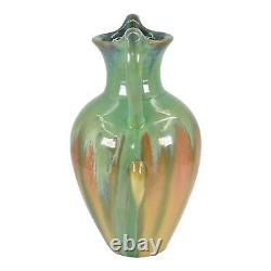 Fulper 1917-34 Arts And Crafts Pottery Green And Brown Flambe Ceramic Vase 525