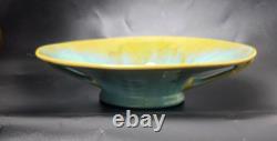Fulper Antique Arts and Crafts Ceramic Console Bowl Green Yellow Glaze