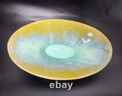 Fulper Antique Arts and Crafts Ceramic Console Bowl Green Yellow Glaze