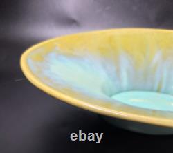Fulper Antique Arts and Crafts Ceramic Console Bowl Green Yellow Glaze