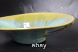 Fulper Antique Arts and Crafts Ceramic Console Bowl Green Yellow Glaze