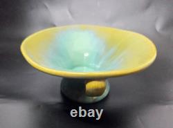 Fulper Antique Arts and Crafts Ceramic Console Bowl Green Yellow Glaze