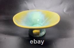 Fulper Antique Arts and Crafts Ceramic Console Bowl Green Yellow Glaze