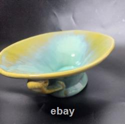 Fulper Antique Arts and Crafts Ceramic Console Bowl Green Yellow Glaze
