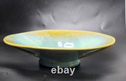 Fulper Antique Arts and Crafts Ceramic Console Bowl Green Yellow Glaze