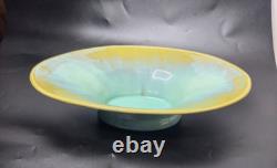 Fulper Antique Arts and Crafts Ceramic Console Bowl Green Yellow Glaze