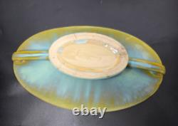 Fulper Antique Arts and Crafts Ceramic Console Bowl Green Yellow Glaze