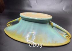 Fulper Antique Arts and Crafts Ceramic Console Bowl Green Yellow Glaze