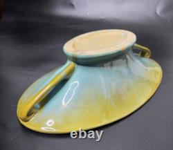 Fulper Antique Arts and Crafts Ceramic Console Bowl Green Yellow Glaze
