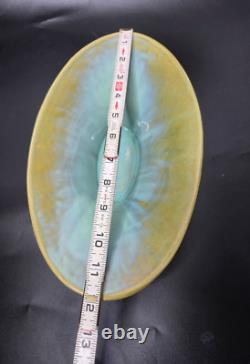 Fulper Antique Arts and Crafts Ceramic Console Bowl Green Yellow Glaze