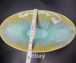 Fulper Antique Arts and Crafts Ceramic Console Bowl Green Yellow Glaze