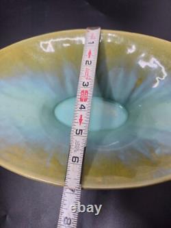 Fulper Antique Arts and Crafts Ceramic Console Bowl Green Yellow Glaze
