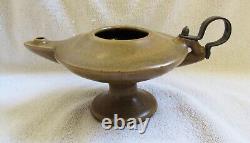 Fulper Art Pottery Aladdin Oil Lamp & Rare Arts Crafts Design Metal Handle