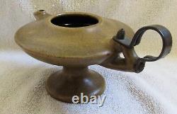 Fulper Art Pottery Aladdin Oil Lamp & Rare Arts Crafts Design Metal Handle