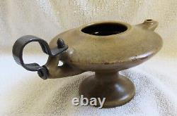 Fulper Art Pottery Aladdin Oil Lamp & Rare Arts Crafts Design Metal Handle