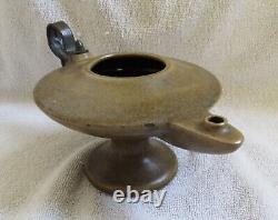 Fulper Art Pottery Aladdin Oil Lamp & Rare Arts Crafts Design Metal Handle