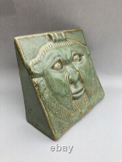 Fulper Arts And Crafts Pottery Green Aztec Ceramic Bookend Vtg