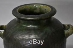 Fulper Arts And Crafts Pottery Two Handled Vase 12 Deep Matte Green