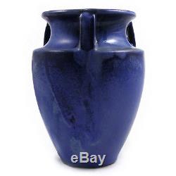 Fulper Arts & Crafts 530 handled bullet vase blue & green flowing glaze