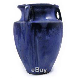 Fulper Arts & Crafts 530 handled bullet vase blue & green flowing glaze