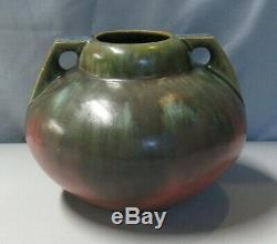Fulper Arts & Crafts Handled Vase # 656 with Green Over Rose Drip Glaze
