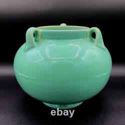 Fulper Pottery #564 Vase Jar Teal Blue Green Crystalline Squat 3 Lobed Handled