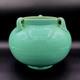 Fulper Pottery #564 Vase Jar Teal Blue Green Crystalline Squat 3 Lobed Handled