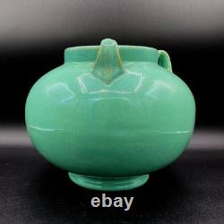 Fulper Pottery #564 Vase Jar Teal Blue Green Crystalline Squat 3 Lobed Handled