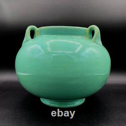 Fulper Pottery #564 Vase Jar Teal Blue Green Crystalline Squat 3 Lobed Handled