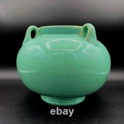 Fulper Pottery #564 Vase Jar Teal Blue Green Crystalline Squat 3 Lobed Handled