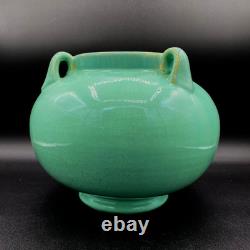 Fulper Pottery #564 Vase Jar Teal Blue Green Crystalline Squat 3 Lobed Handled