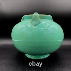 Fulper Pottery #564 Vase Jar Teal Blue Green Crystalline Squat 3 Lobed Handled