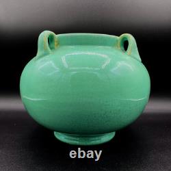 Fulper Pottery #564 Vase Jar Teal Blue Green Crystalline Squat 3 Lobed Handled