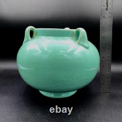 Fulper Pottery #564 Vase Jar Teal Blue Green Crystalline Squat 3 Lobed Handled