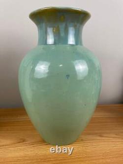 Fulper Pottery Arts & Crafts Mission Baluster Vase in Green Crystalline Glaze 12