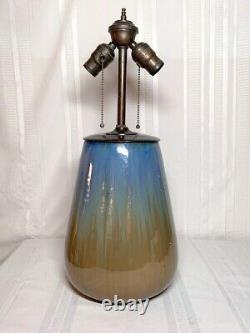 Fulper Pottery, Butterscotch Blue Flambe 2 Light Factory Lamp Base Arts & Crafts