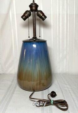 Fulper Pottery, Butterscotch Blue Flambe 2 Light Factory Lamp Base Arts & Crafts