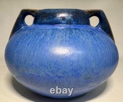 Fulper Pottery Deep Blue Flambe Buttress 2 Handle Squat Vase Arts & Crafts NJ Fulper Pottery Deep Blue Flambe Buttress 2 Handle Squat Vase Arts & Crafts NJ