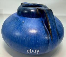 Fulper Pottery Deep Blue Flambe Buttress 2 Handle Squat Vase Arts & Crafts NJ Fulper Pottery Deep Blue Flambe Buttress 2 Handle Squat Vase Arts & Crafts NJ