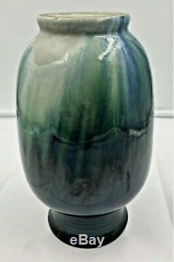 Fulper Pottery Tall Arts & Crafts Vase Mirror Cobalt Glaze Over Green & Blue