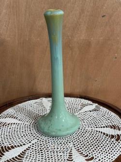 Fulper Pottery Trumpet Vase 8 Green Blue Flambe Glaze