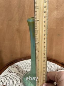 Fulper Pottery Trumpet Vase 8 Green Blue Flambe Glaze