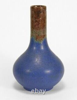 Fulper Pottery bottle vase brown drip over blue matte shape 475 arts & crafts