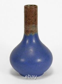 Fulper Pottery bottle vase brown drip over blue matte shape 475 arts & crafts