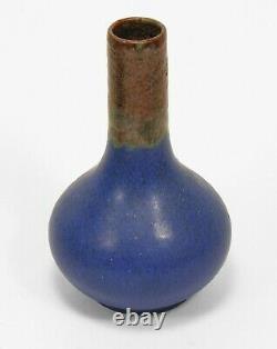 Fulper Pottery bottle vase brown drip over blue matte shape 475 arts & crafts