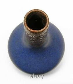 Fulper Pottery bottle vase brown drip over blue matte shape 475 arts & crafts