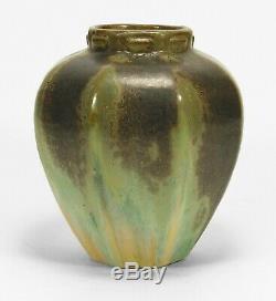 Fulper Pottery octagonal vase crystalline brown over green cream arts & crafts